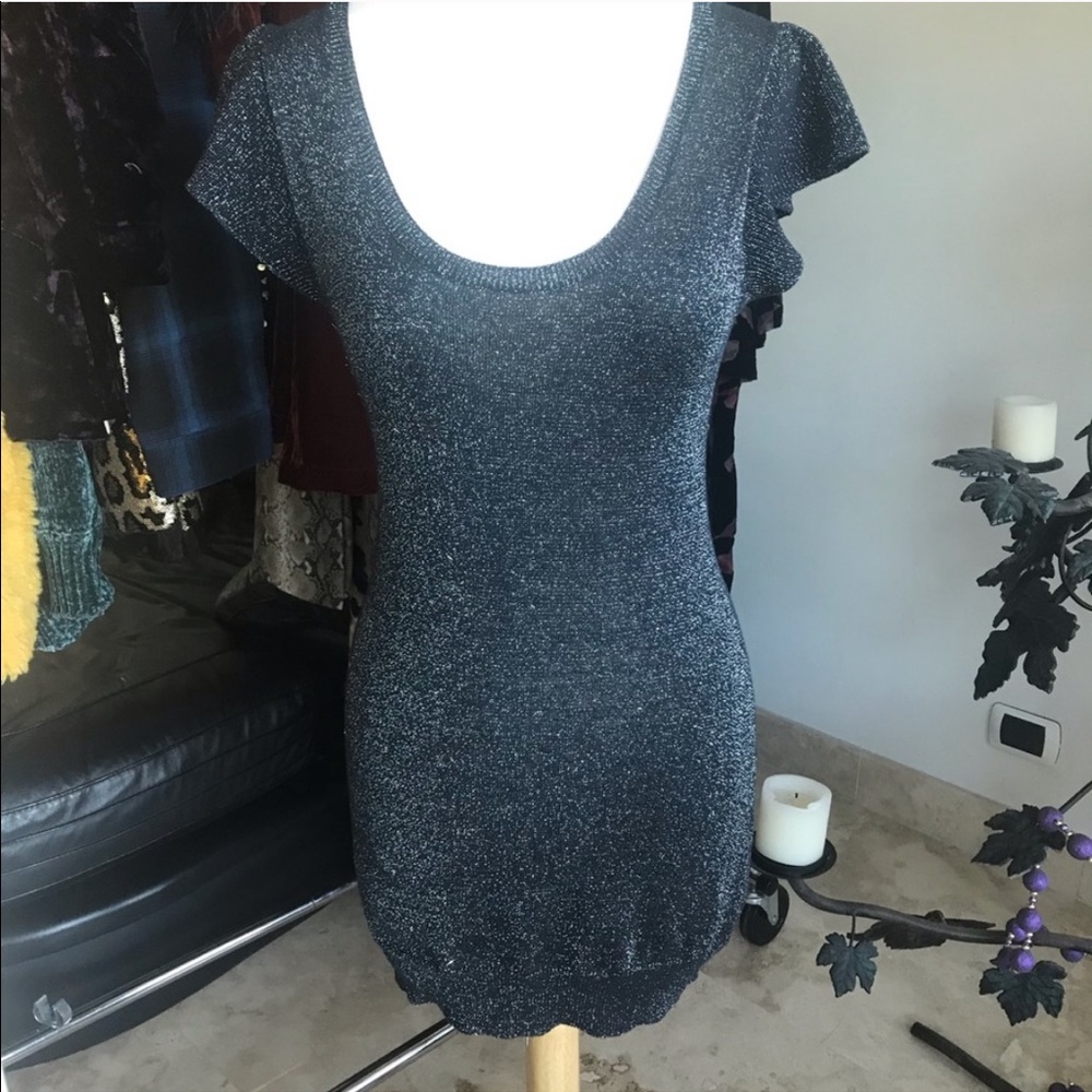 Dark Gray Silver Glitter Mini Dress - Picture 1 of 3
